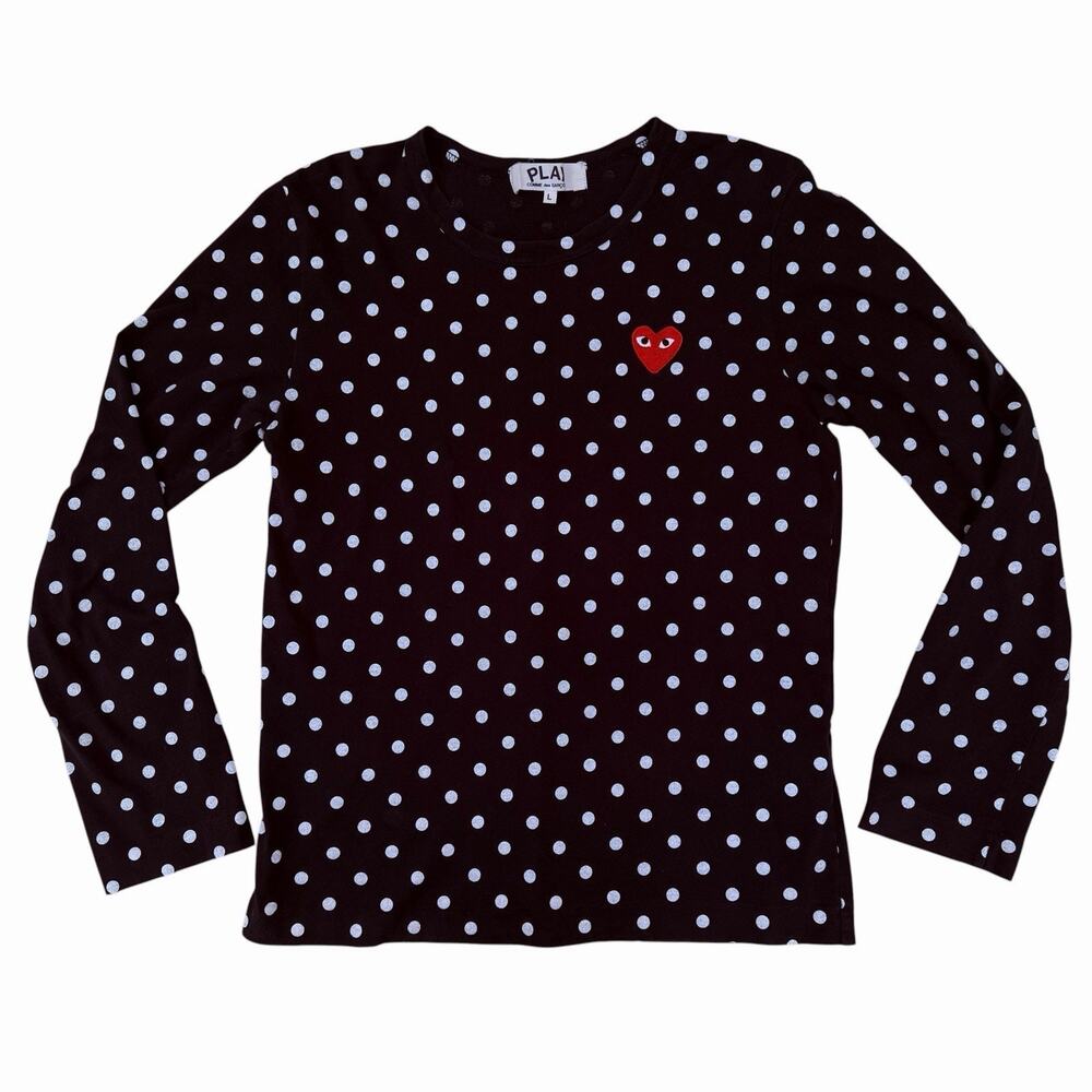 Commes Des Garcons PLAY Polka Dot Black & White Long Sleeve T Shirt, L